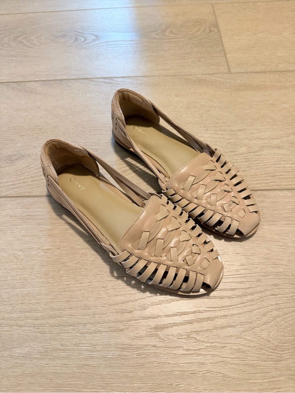 Quince 100% Leather Huarache Flats in Nude